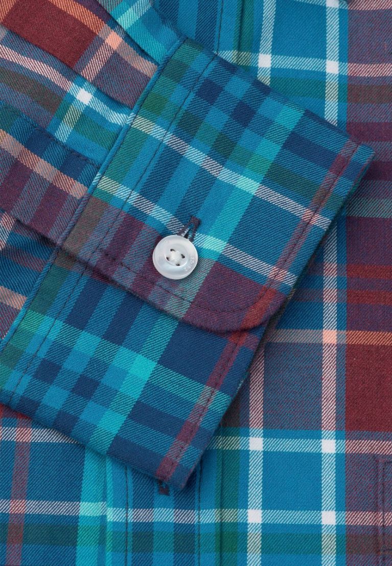Regular Fit Teal Melange Check Cotton Shirt - Image 6