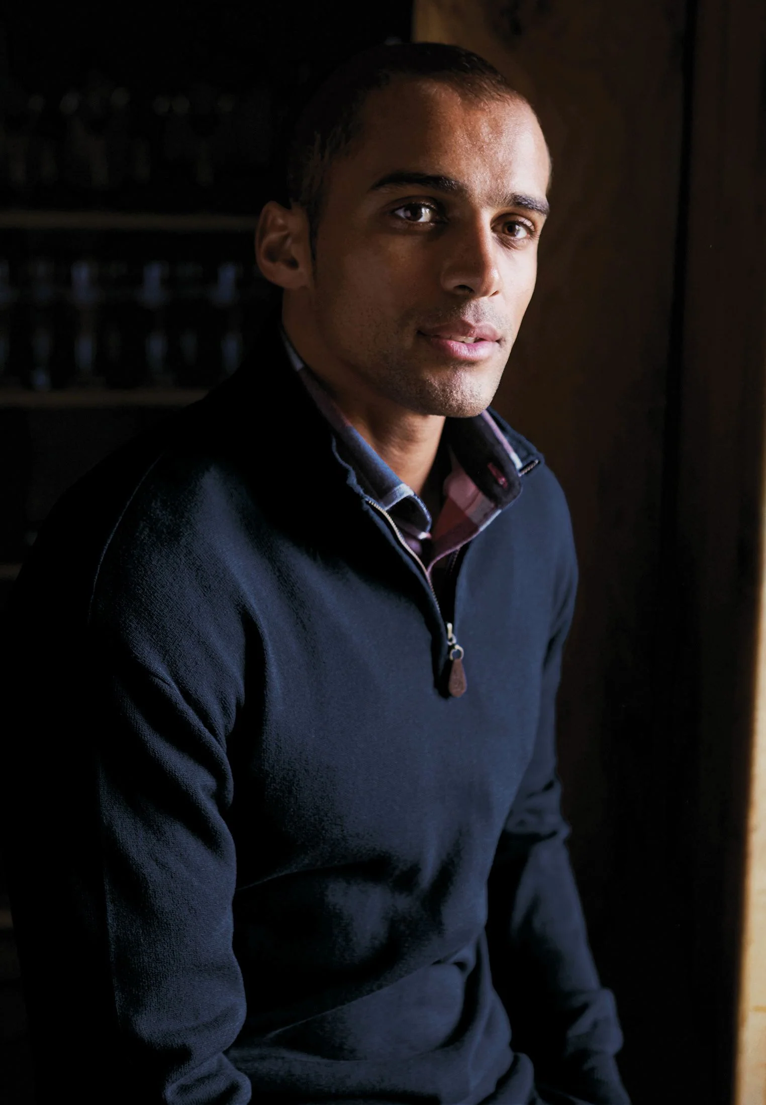 Sussex Navy Cotton Merino Zip Neck Jumper - Image 3