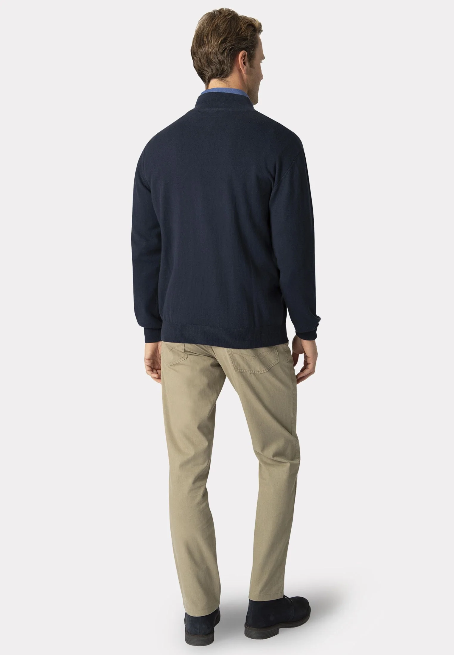 Sussex Navy Cotton Merino Zip Neck Jumper - Image 4