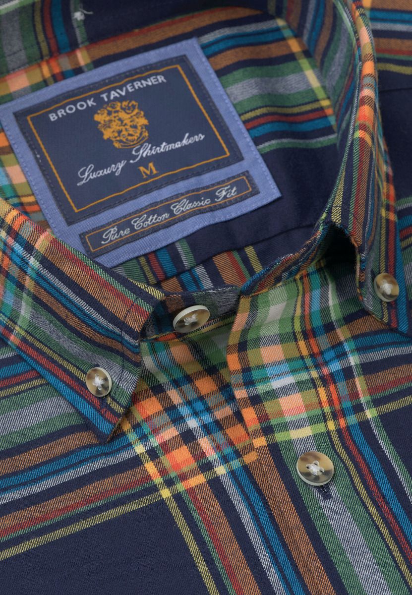 Tailored Fit Navy Check Cotton Shirt - Image 3