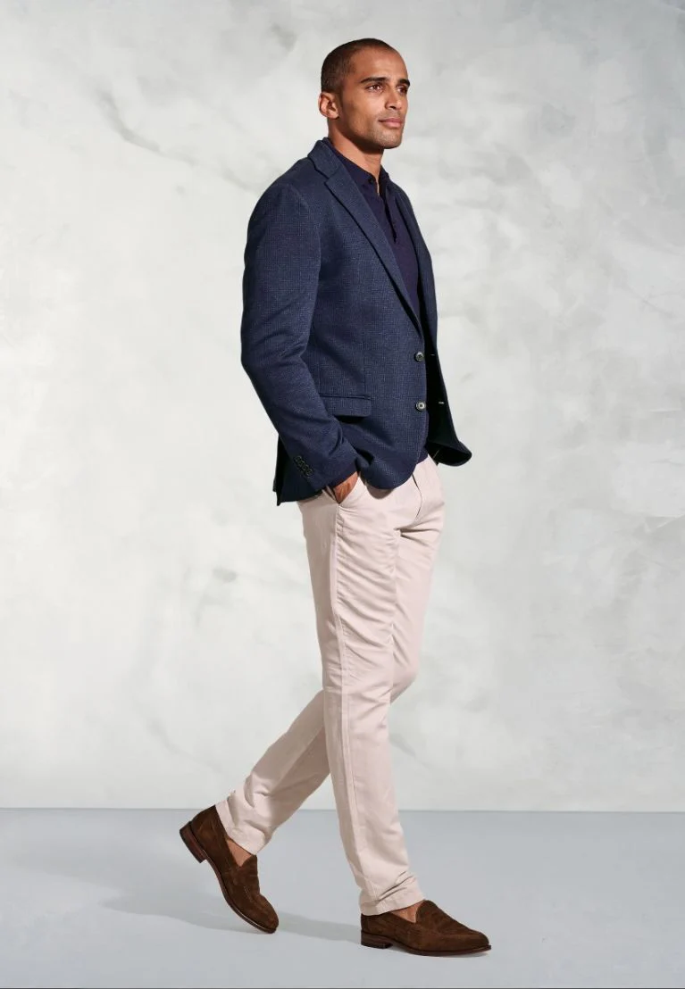 Tailored Fit Norton Navy Subtle Puppytooth Jersey Jacket - Image 2