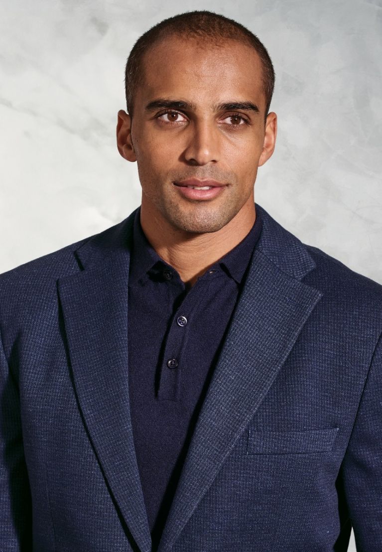 Tailored Fit Norton Navy Subtle Puppytooth Jersey Jacket - Image 3