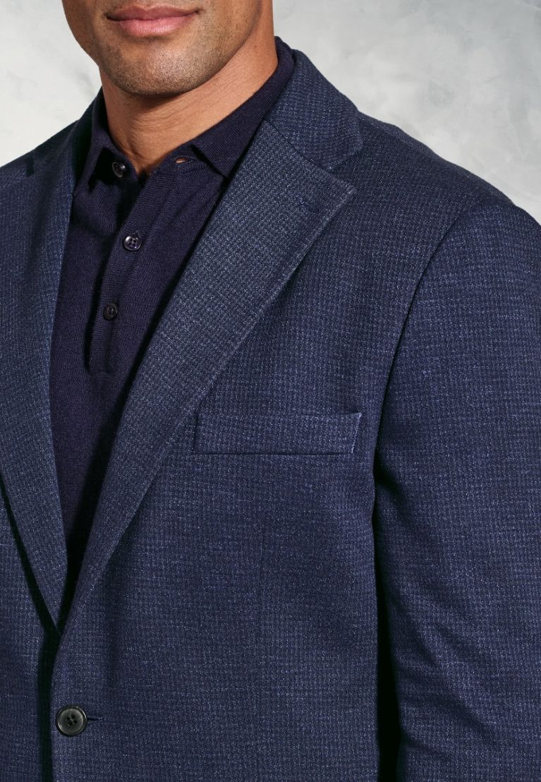 Tailored Fit Norton Navy Subtle Puppytooth Jersey Jacket - Image 4