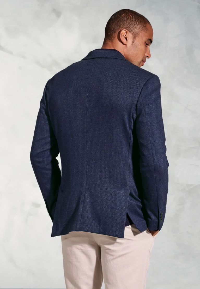 Tailored Fit Norton Navy Subtle Puppytooth Jersey Jacket - Image 5