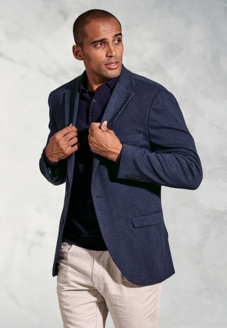 Tailored Fit Norton Navy Subtle Puppytooth Jersey Jacket - Image 7