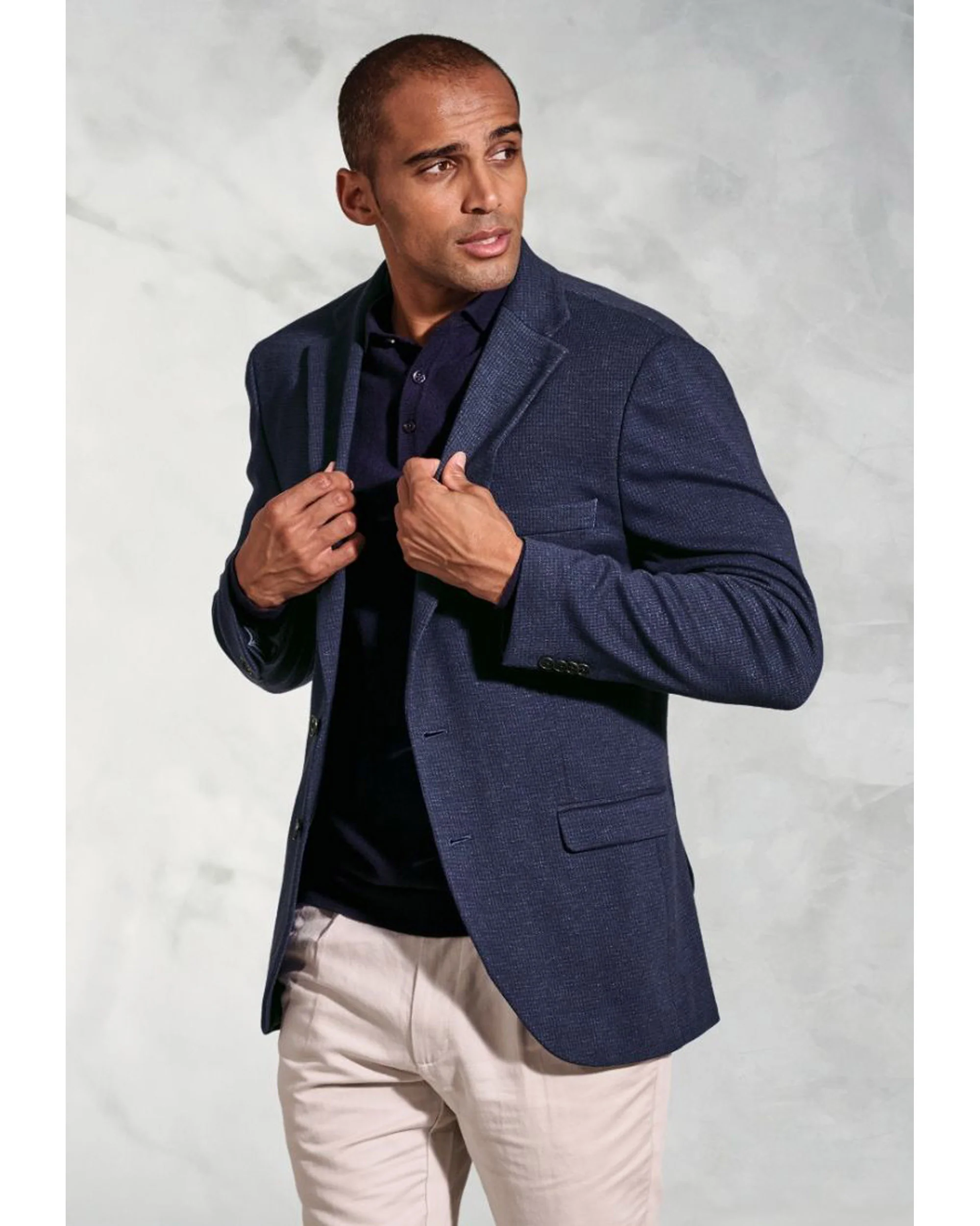 Tailored Fit Norton Navy Subtle Puppytooth Jersey Jacket - Image 8