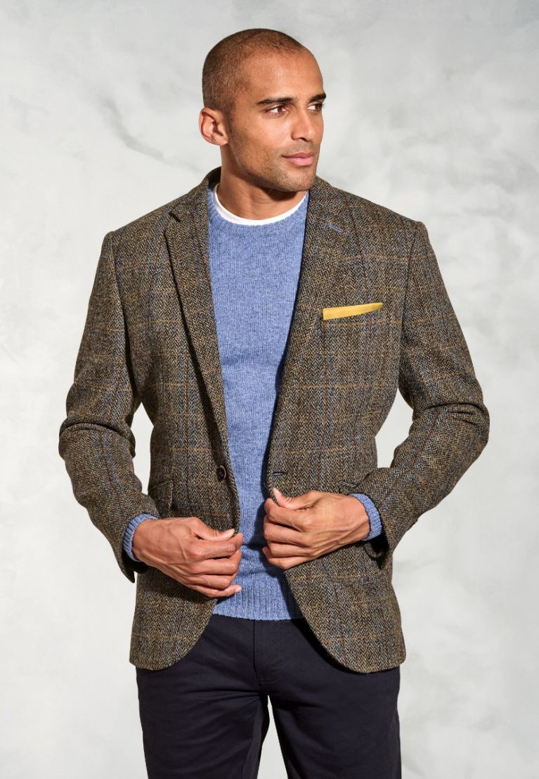 Tailored Fit Sumburgh Green and Blue Check Harris Tweed® Jacket - Image 2