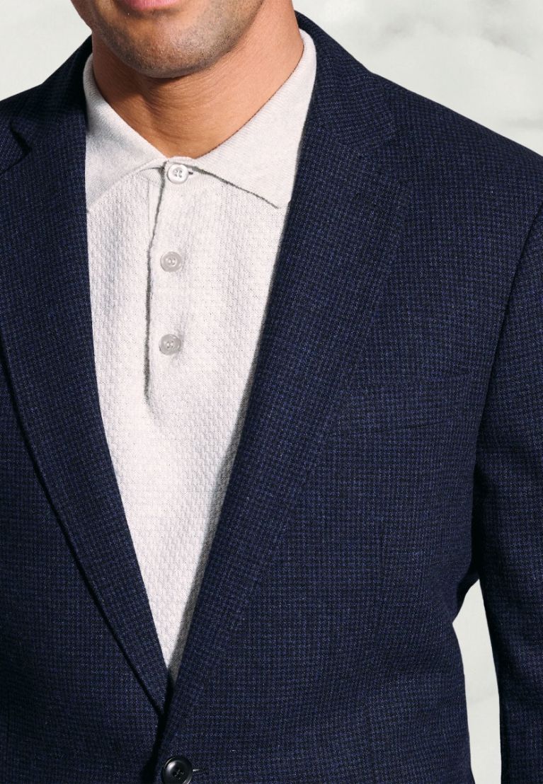 Tailored Fit Swinburn Navy Puppytooth Wool Blend Jacket - Image 2