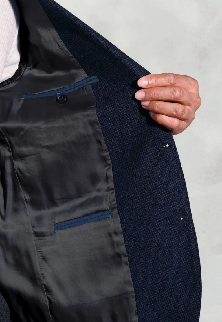 Tailored Fit Swinburn Navy Puppytooth Wool Blend Jacket - Image 3