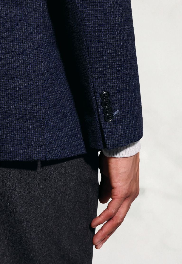 Tailored Fit Swinburn Navy Puppytooth Wool Blend Jacket - Image 4
