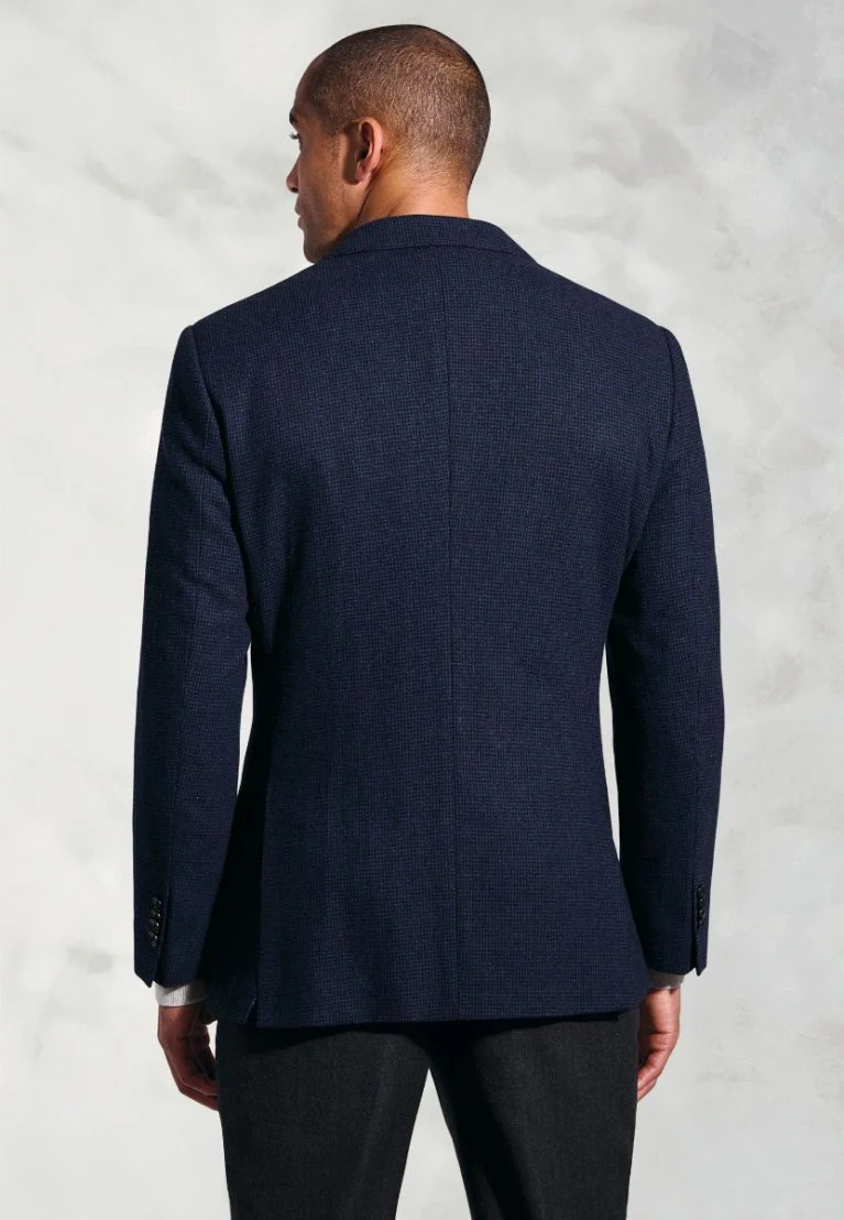 Tailored Fit Swinburn Navy Puppytooth Wool Blend Jacket - Image 5