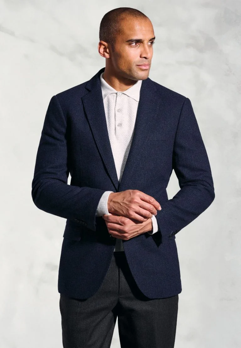 Tailored Fit Swinburn Navy Puppytooth Wool Blend Jacket - Image 6
