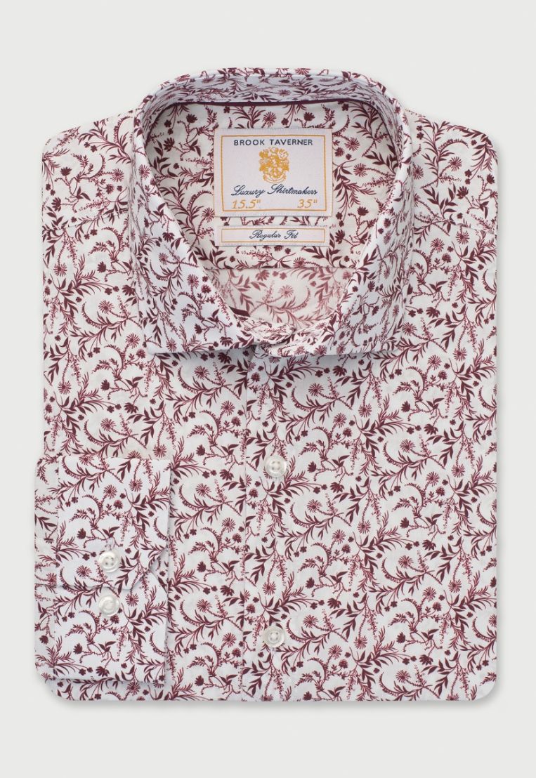 Regular Fit Burgundy Floral Silhouette Cotton Shirt - Image 2