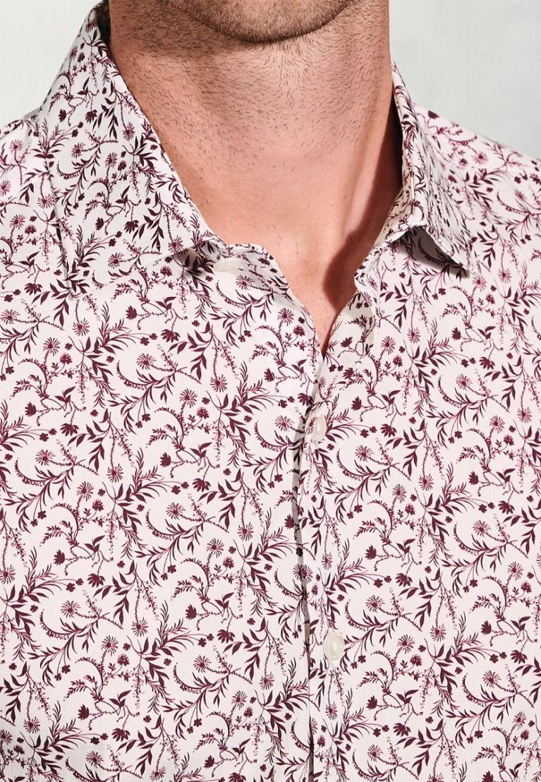 Regular Fit Burgundy Floral Silhouette Cotton Shirt - Image 3