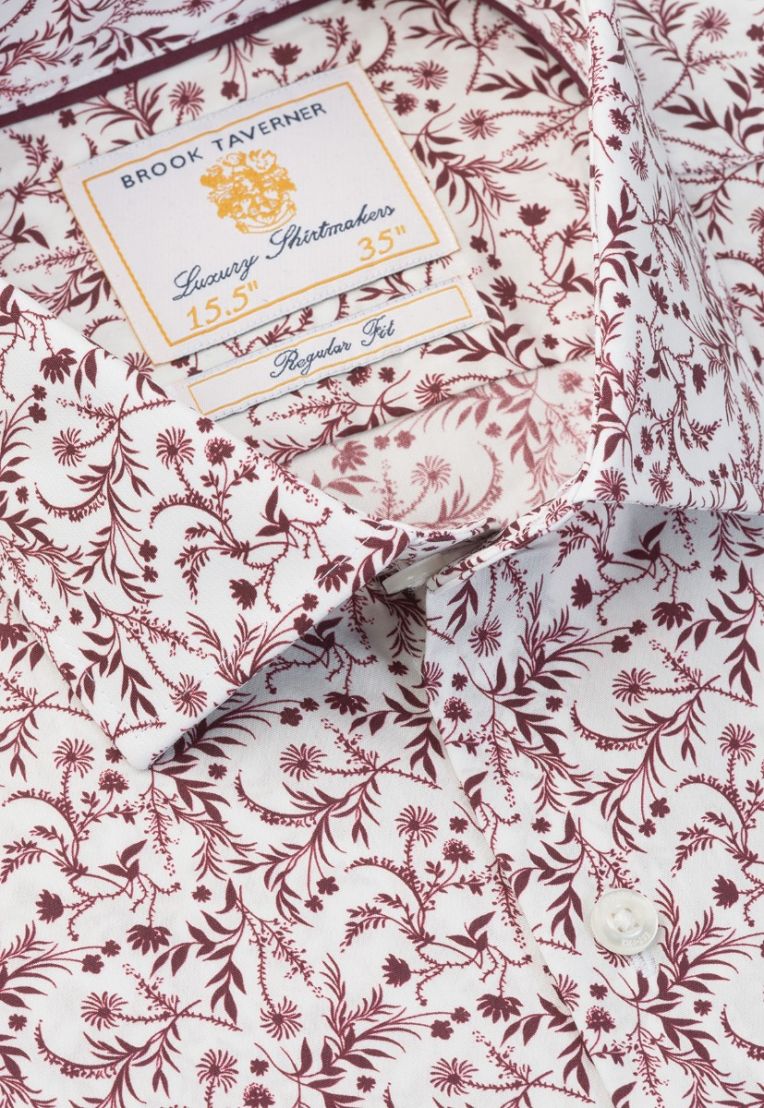 Regular Fit Burgundy Floral Silhouette Cotton Shirt - Image 5