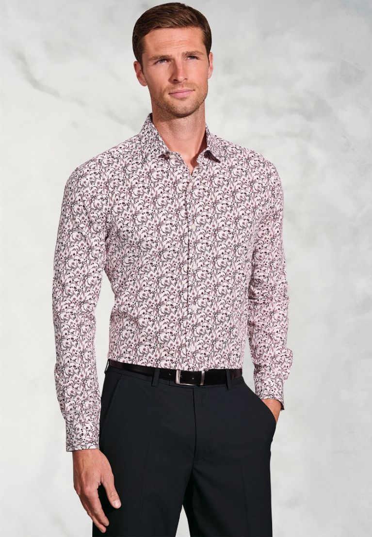 Regular Fit Burgundy Floral Silhouette Cotton Shirt - Image 6