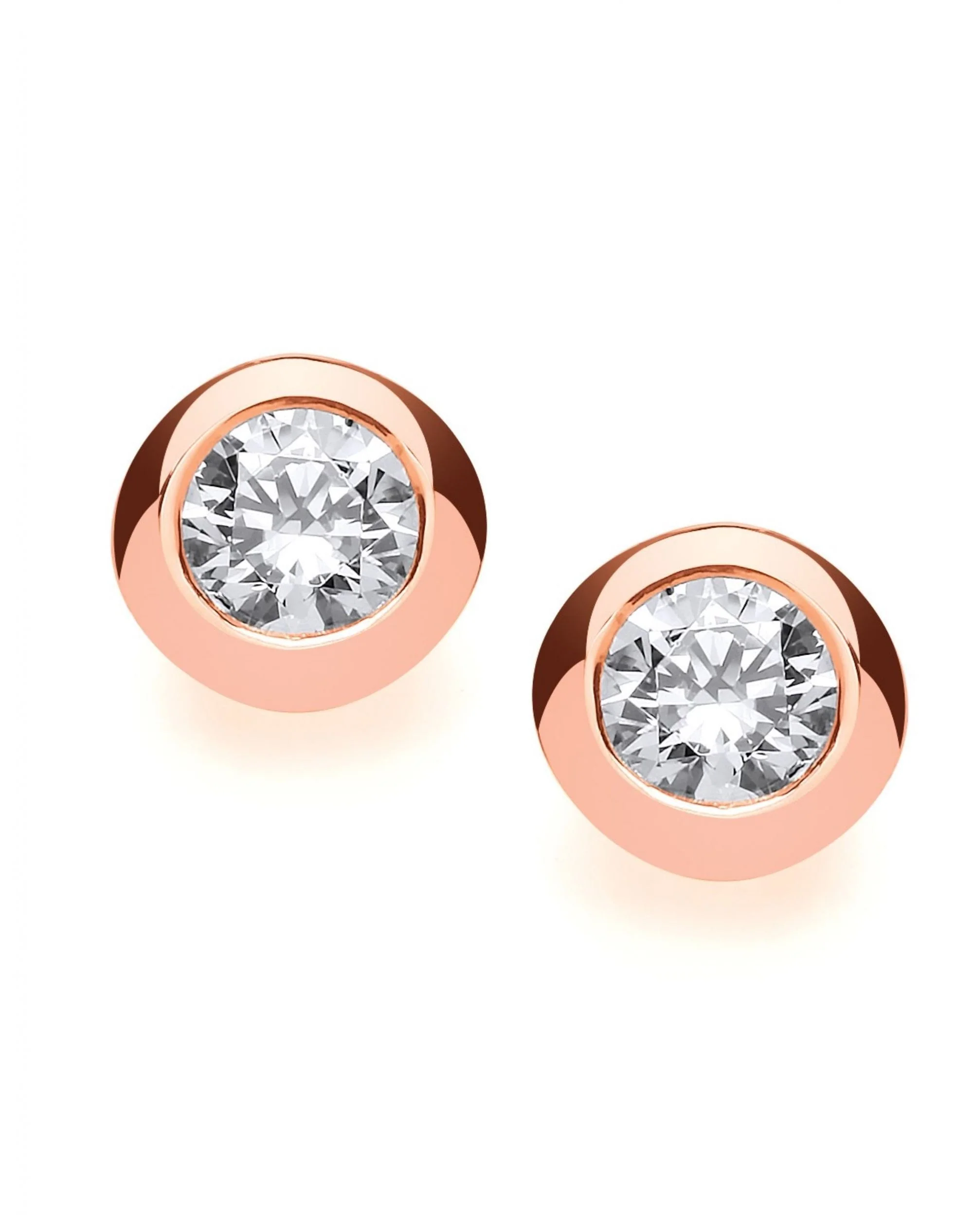 Rose Gold & Silver Open Backed Cubic Zirconia Solitaire Earrings (4Mm) 1/4Ct