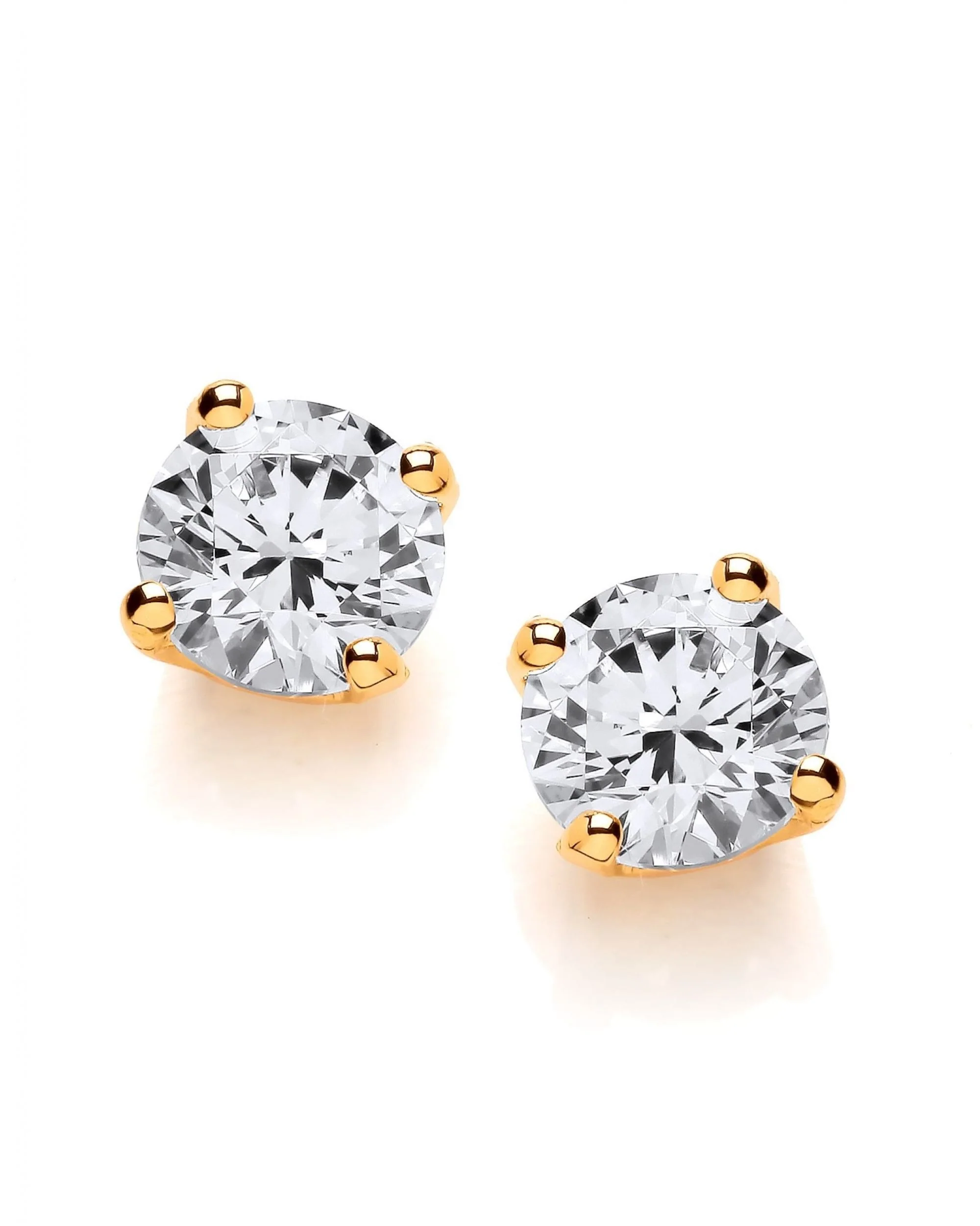 Simple Gold Plated Cubic Zirconia Solitaire Earrings (5mm) 1/2Ct