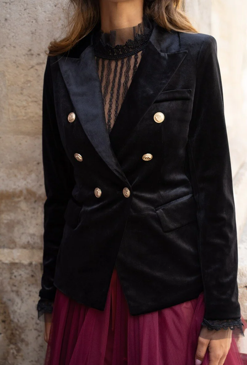 Velvet Blazer Jacket with Gold Buttons - Image 10