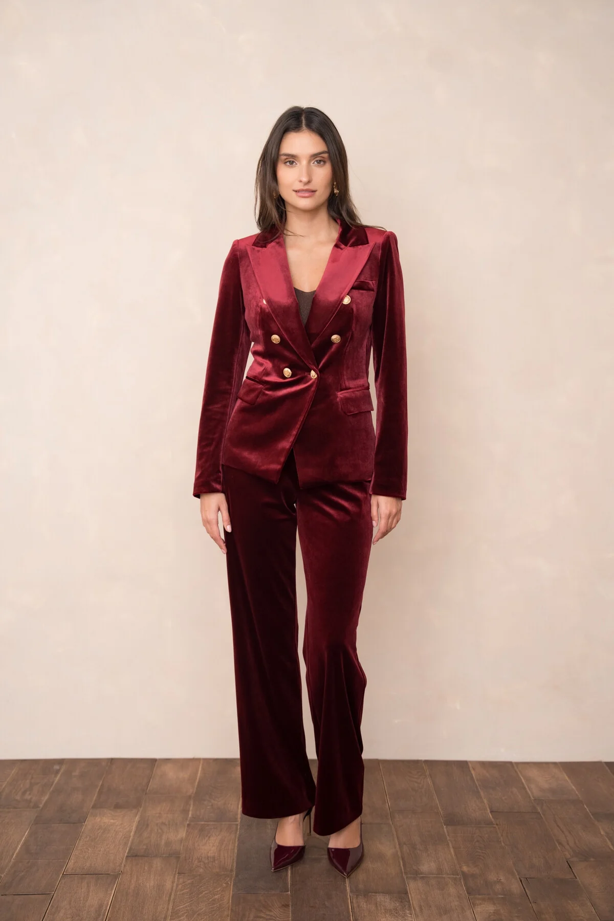 Velvet Blazer Jacket with Gold Buttons - Image 11