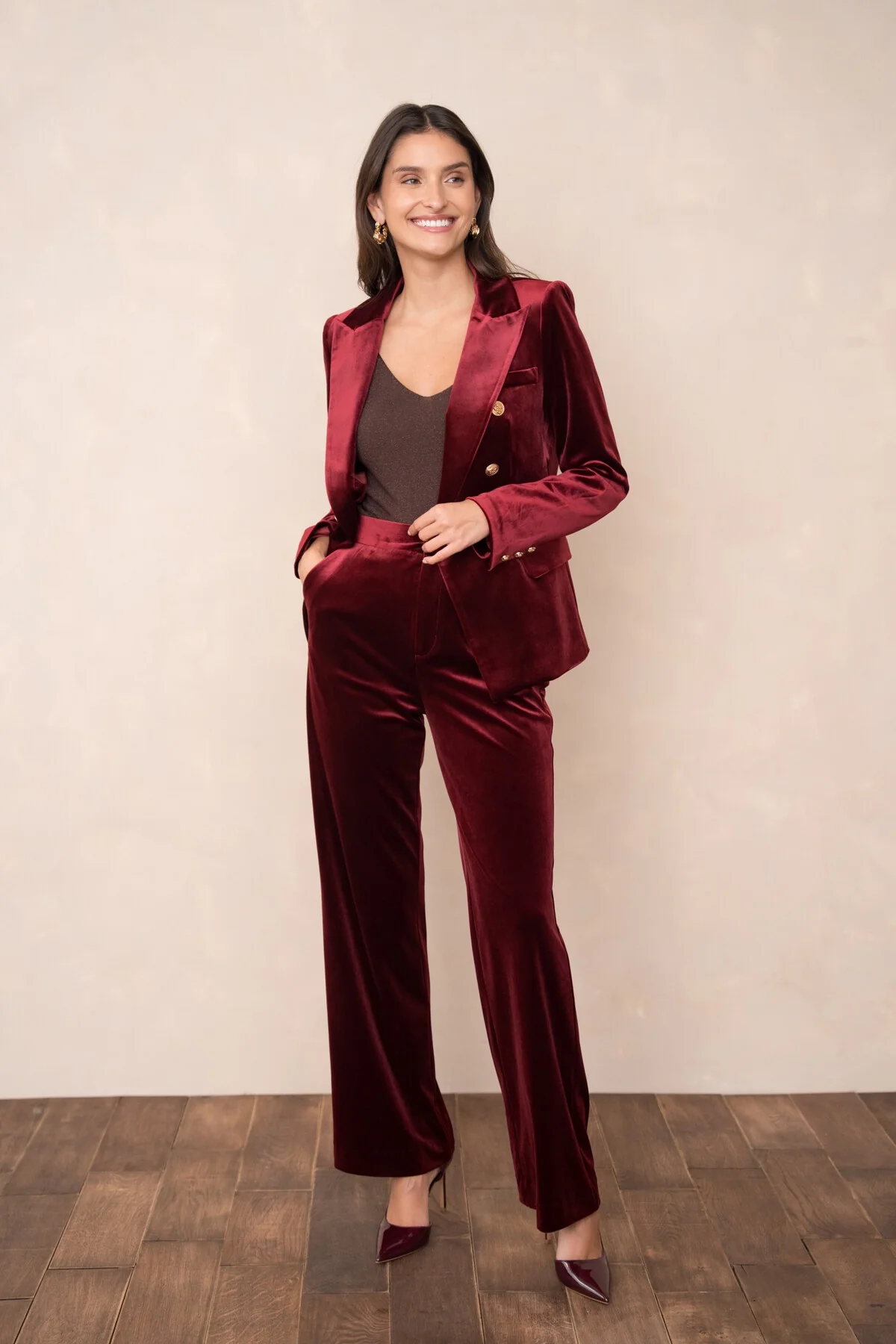 Velvet Blazer Jacket with Gold Buttons - Image 12