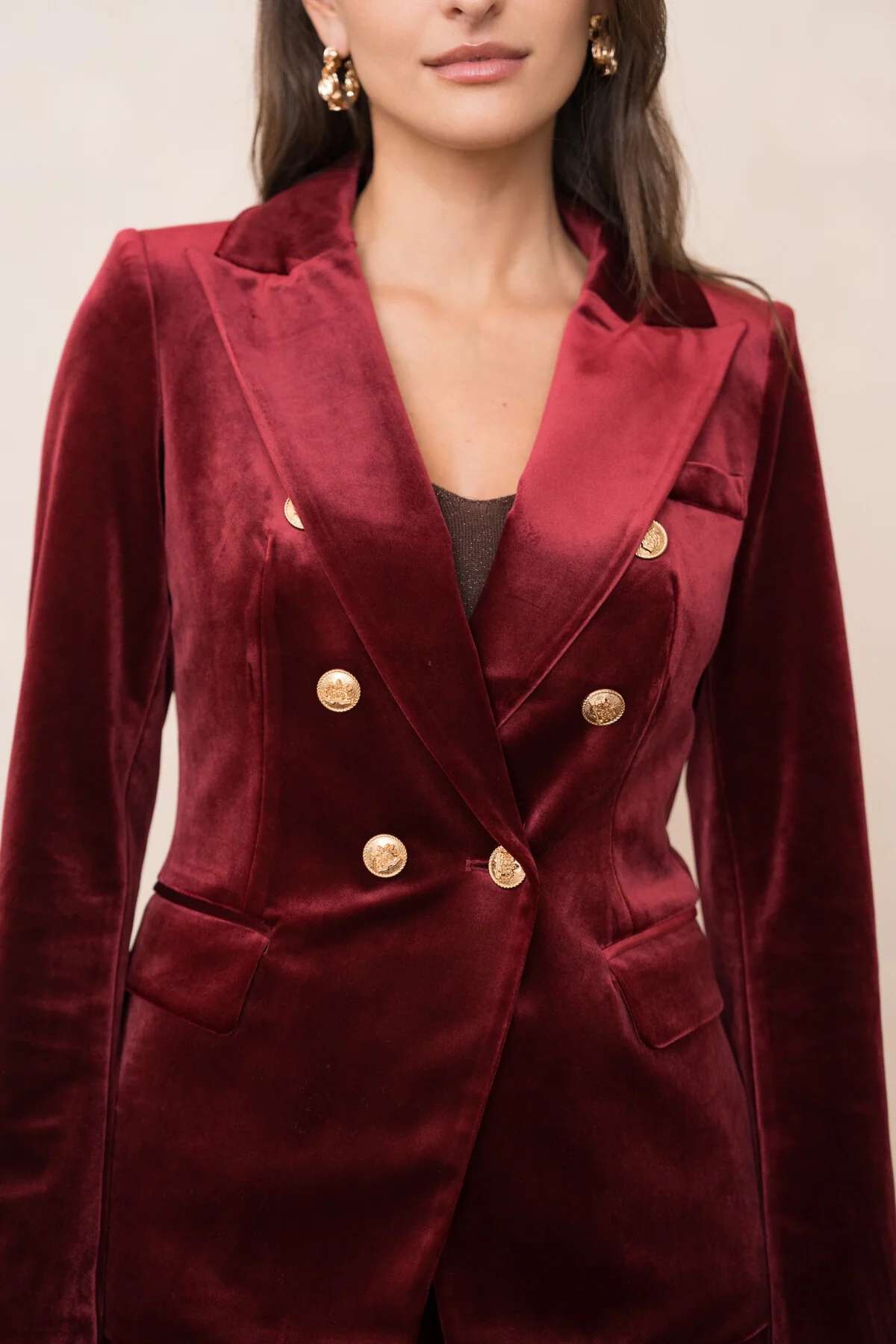 Velvet Blazer Jacket with Gold Buttons - Image 14