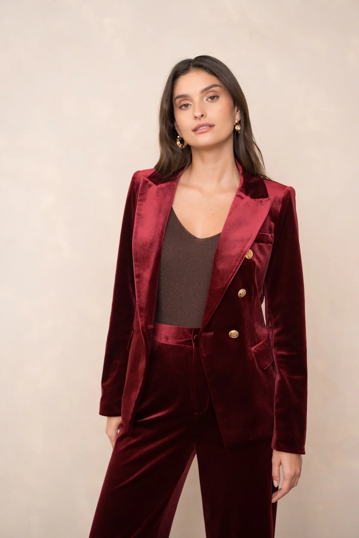 Velvet Blazer Jacket with Gold Buttons - Image 15