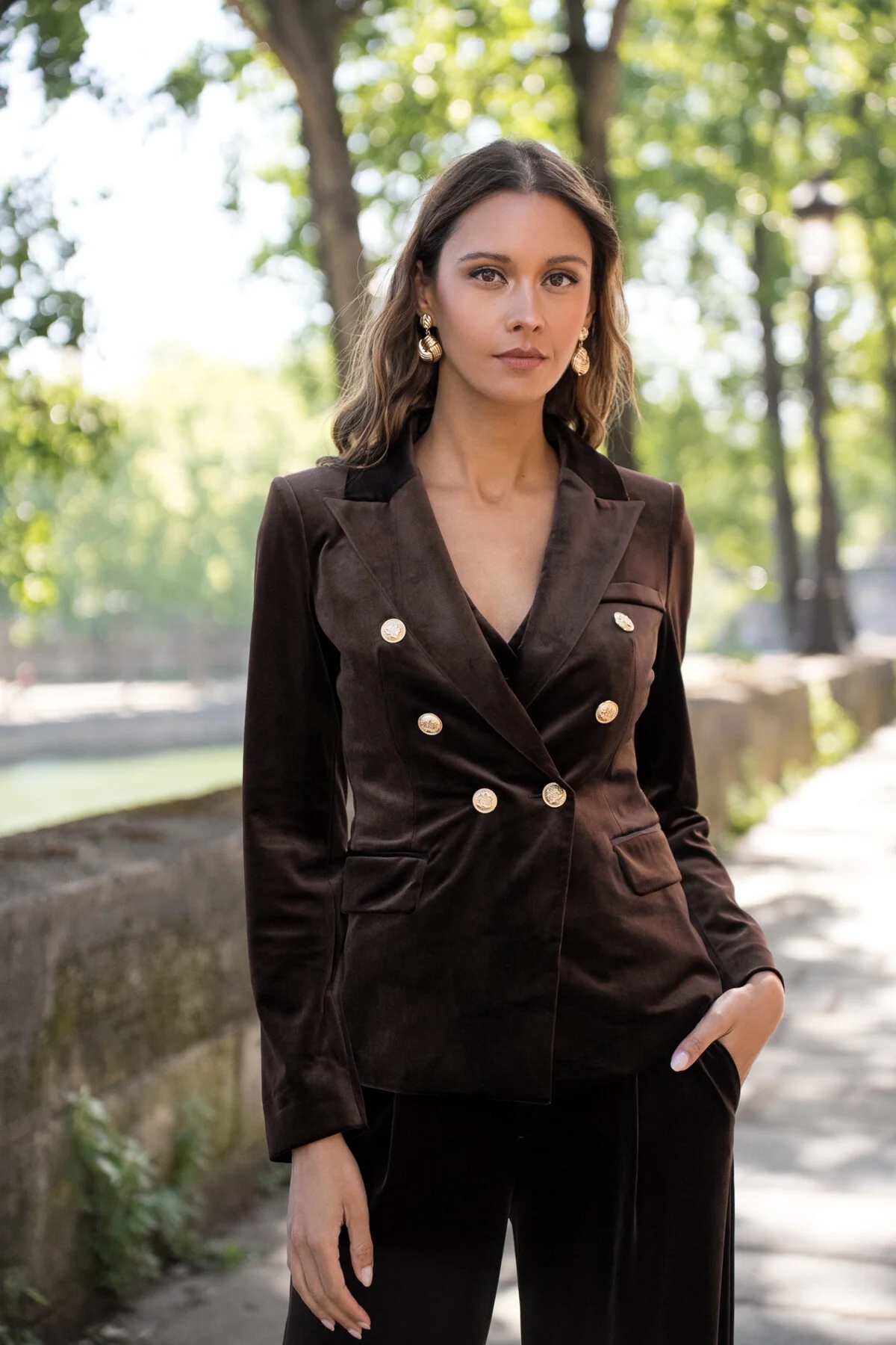 Velvet Blazer Jacket with Gold Buttons - Image 16