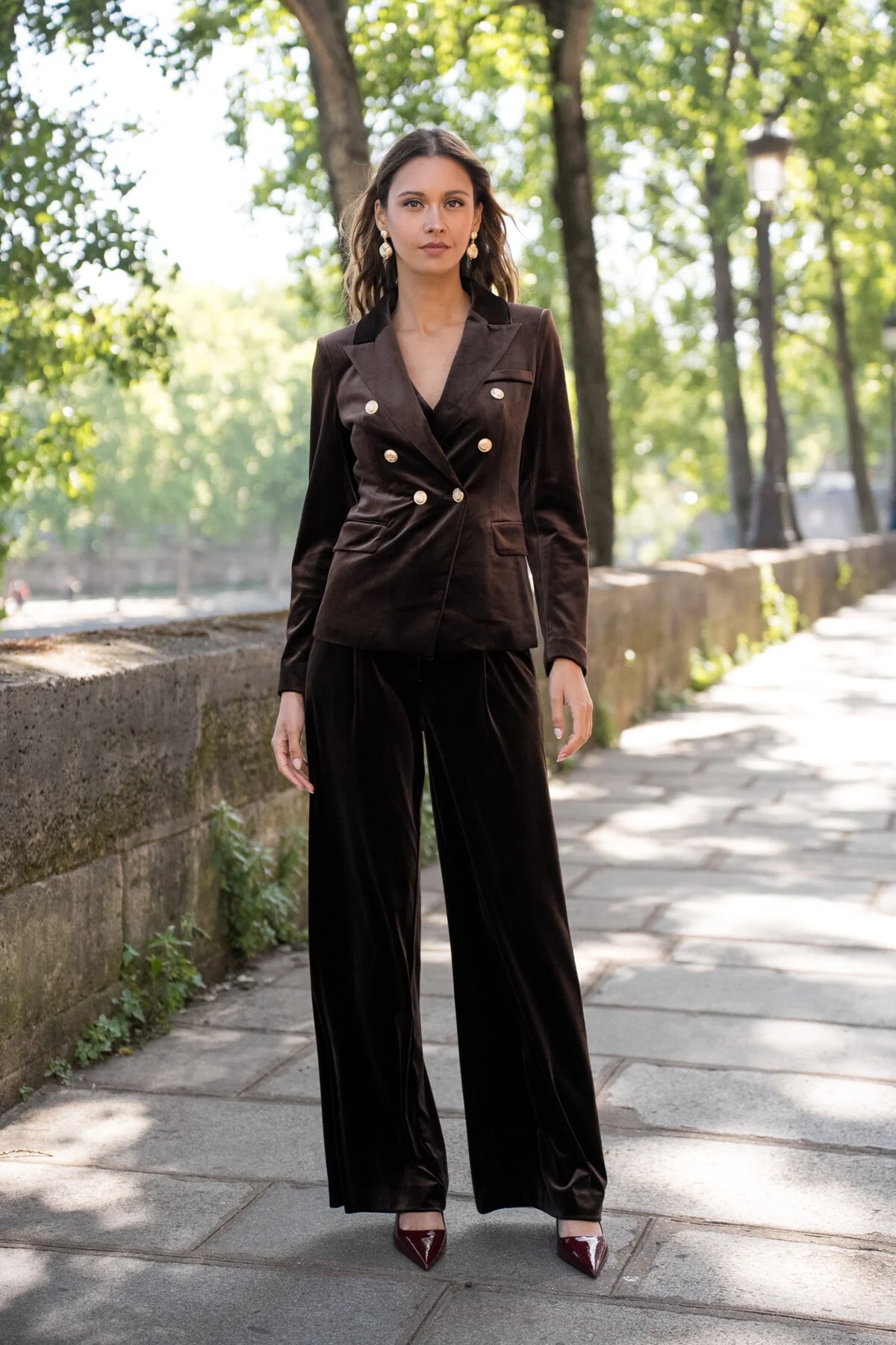 Velvet Blazer Jacket with Gold Buttons - Image 19