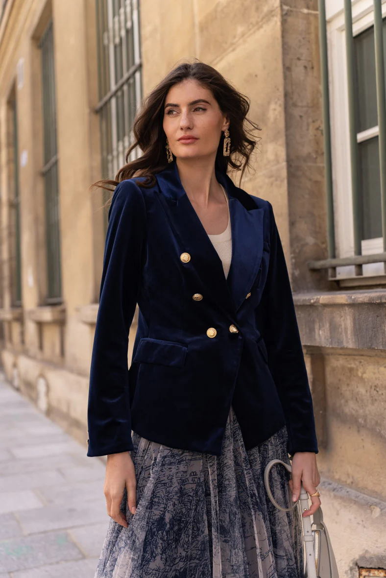 Velvet Blazer Jacket with Gold Buttons - Image 21