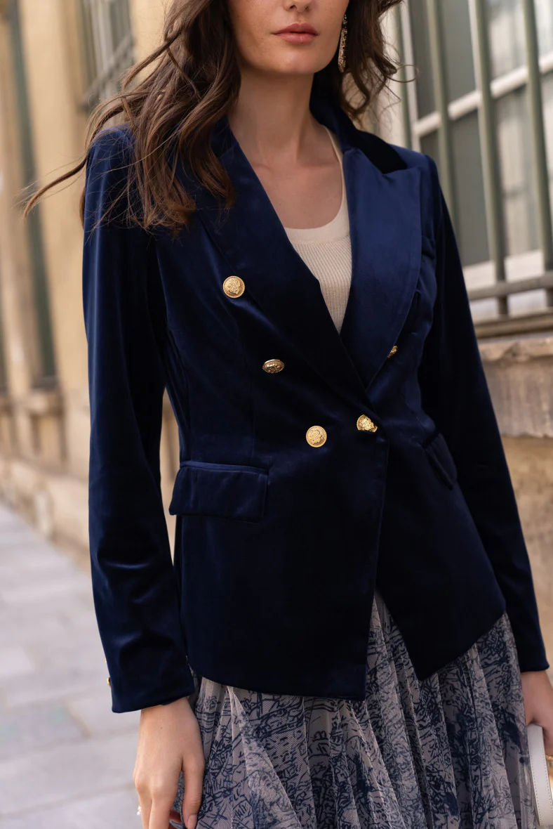 Velvet Blazer Jacket with Gold Buttons - Image 24