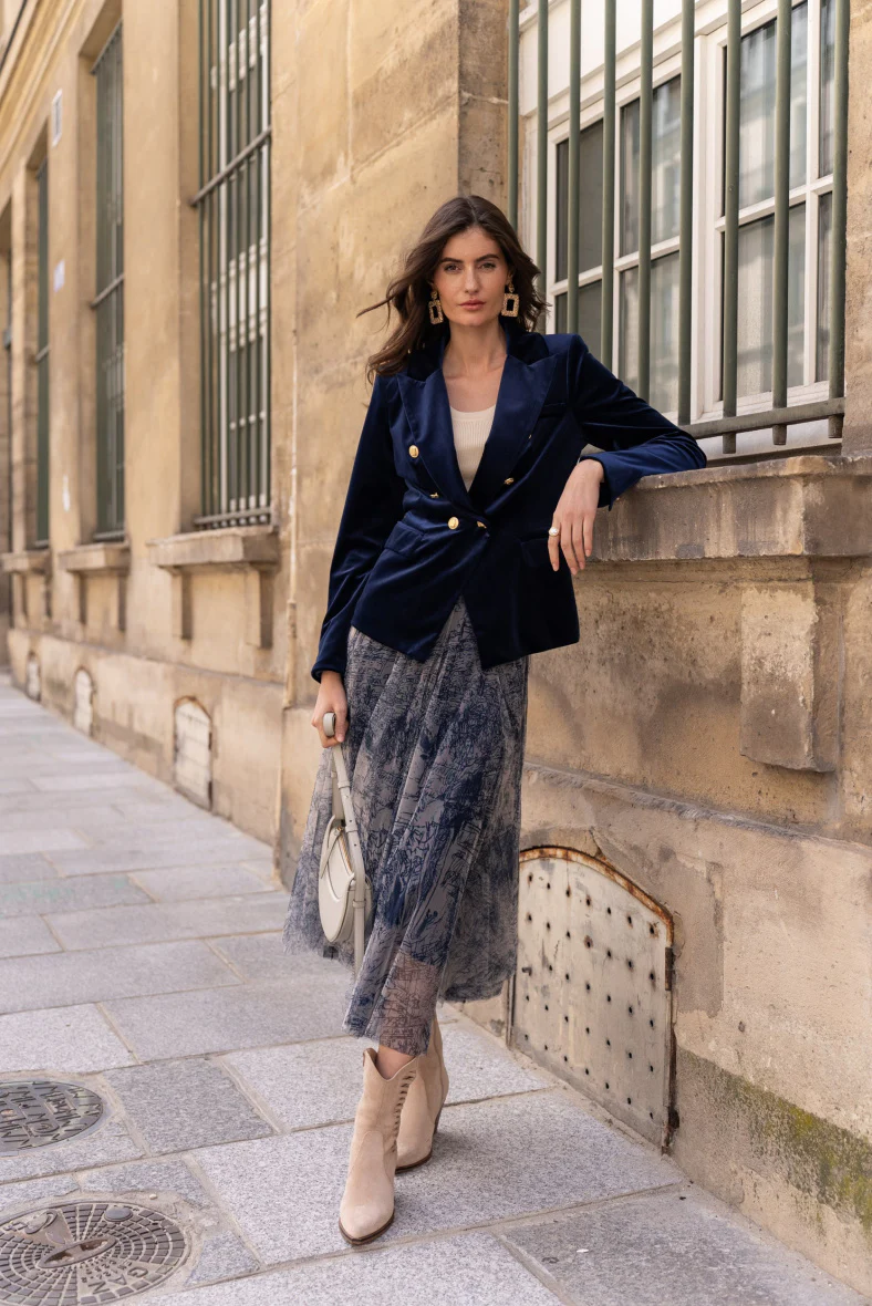 Velvet Blazer Jacket with Gold Buttons - Image 25