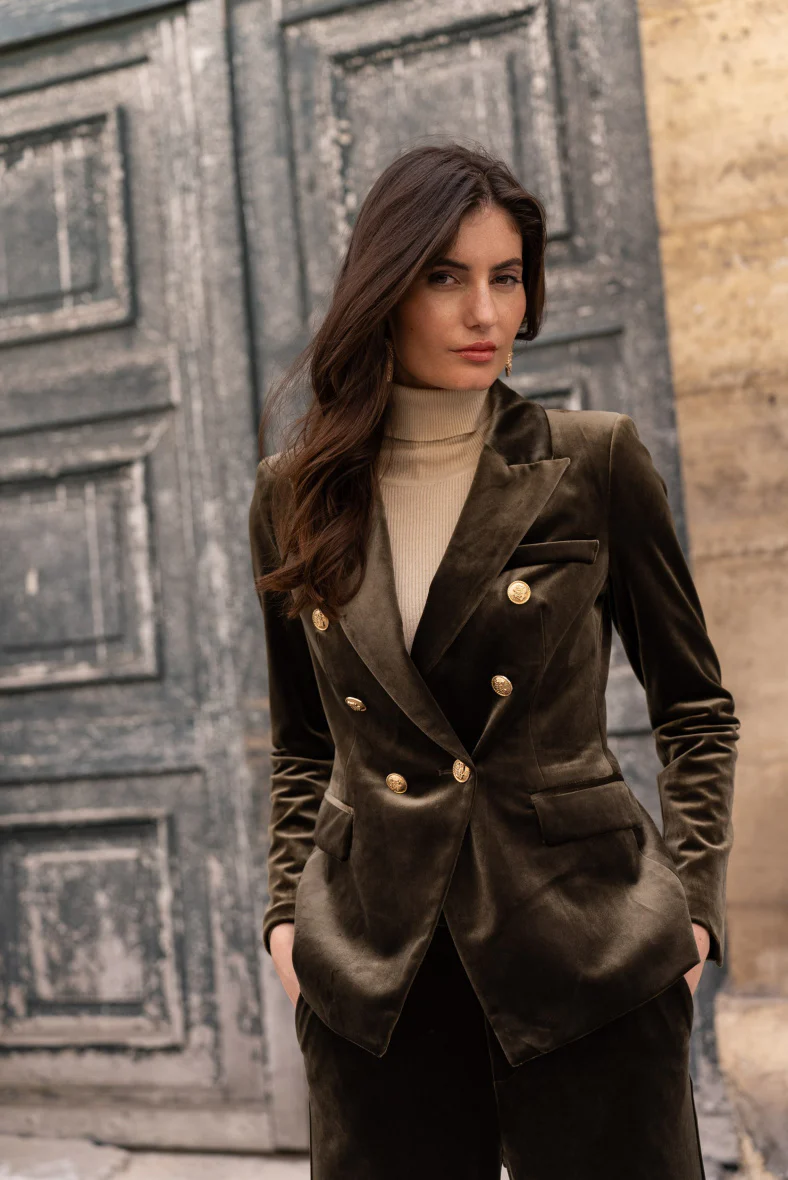 Velvet Blazer Jacket with Gold Buttons - Image 26
