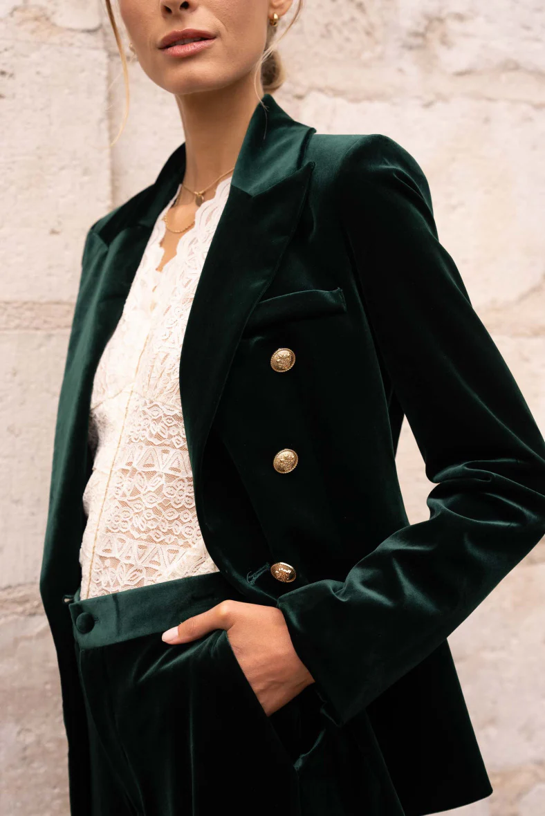 Velvet Blazer Jacket with Gold Buttons - Image 3