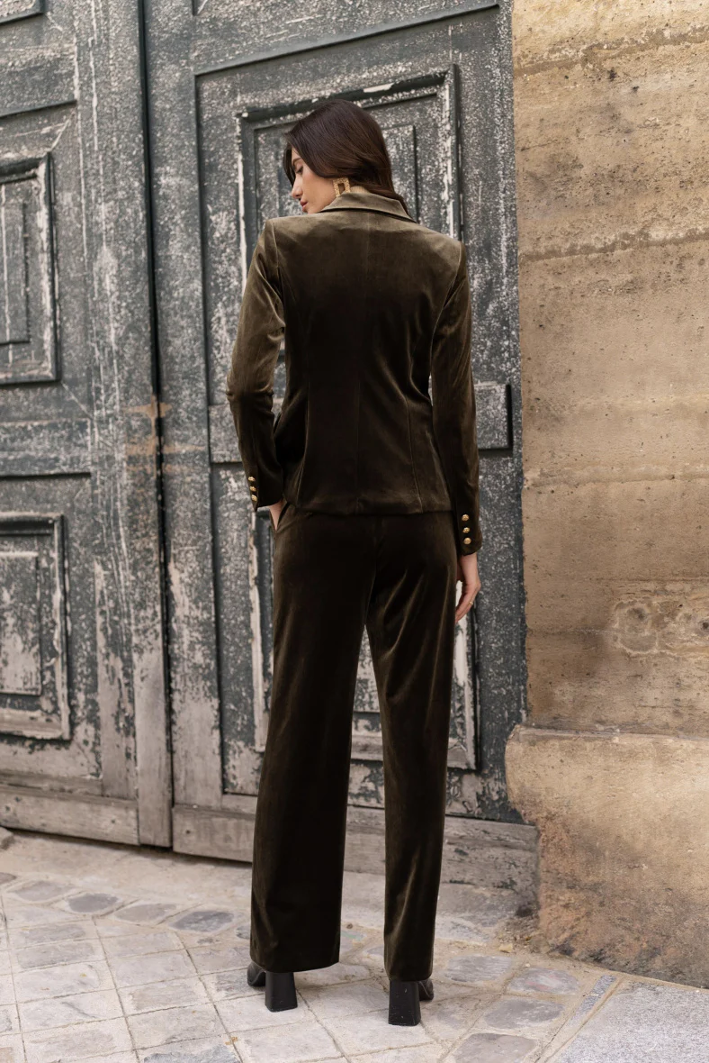 Velvet Blazer Jacket with Gold Buttons - Image 30