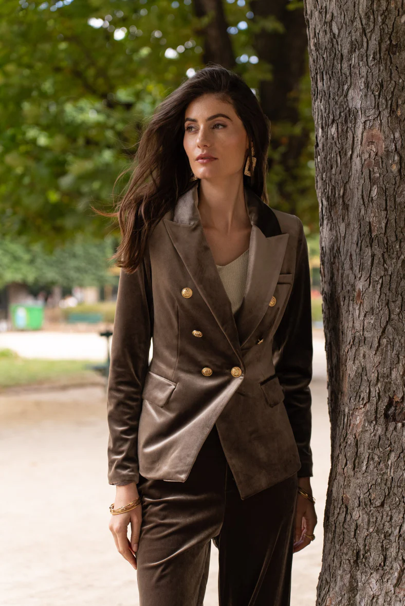 Velvet Blazer Jacket with Gold Buttons - Image 31