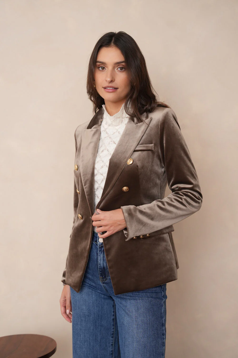 Velvet Blazer Jacket with Gold Buttons - Image 34