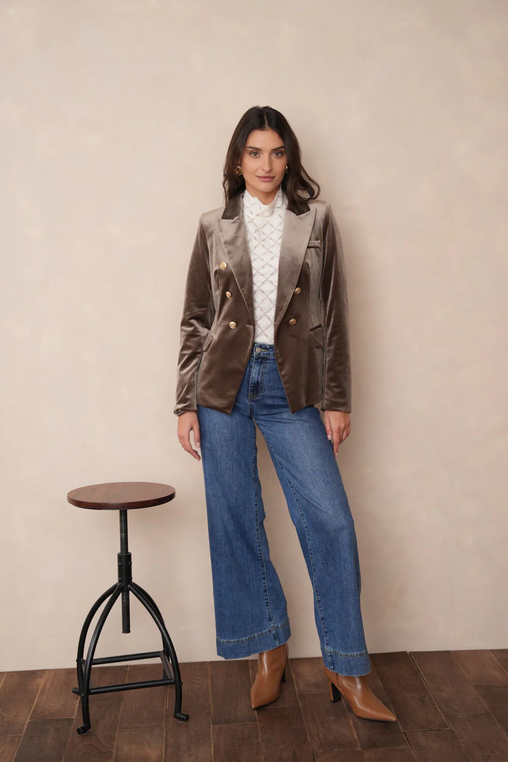 Velvet Blazer Jacket with Gold Buttons - Image 35