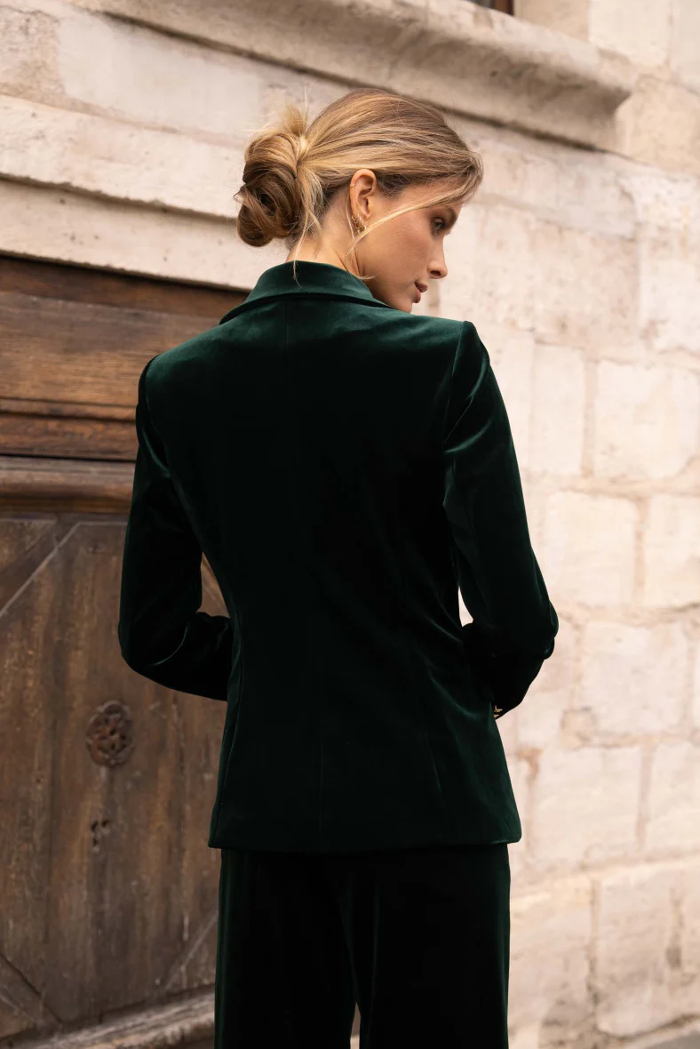 Velvet Blazer Jacket with Gold Buttons - Image 4