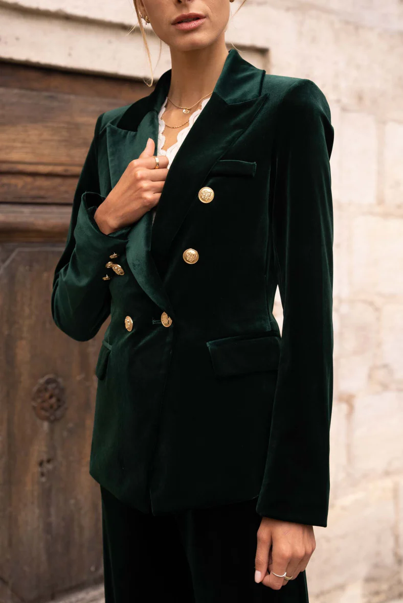 Velvet Blazer Jacket with Gold Buttons - Image 5