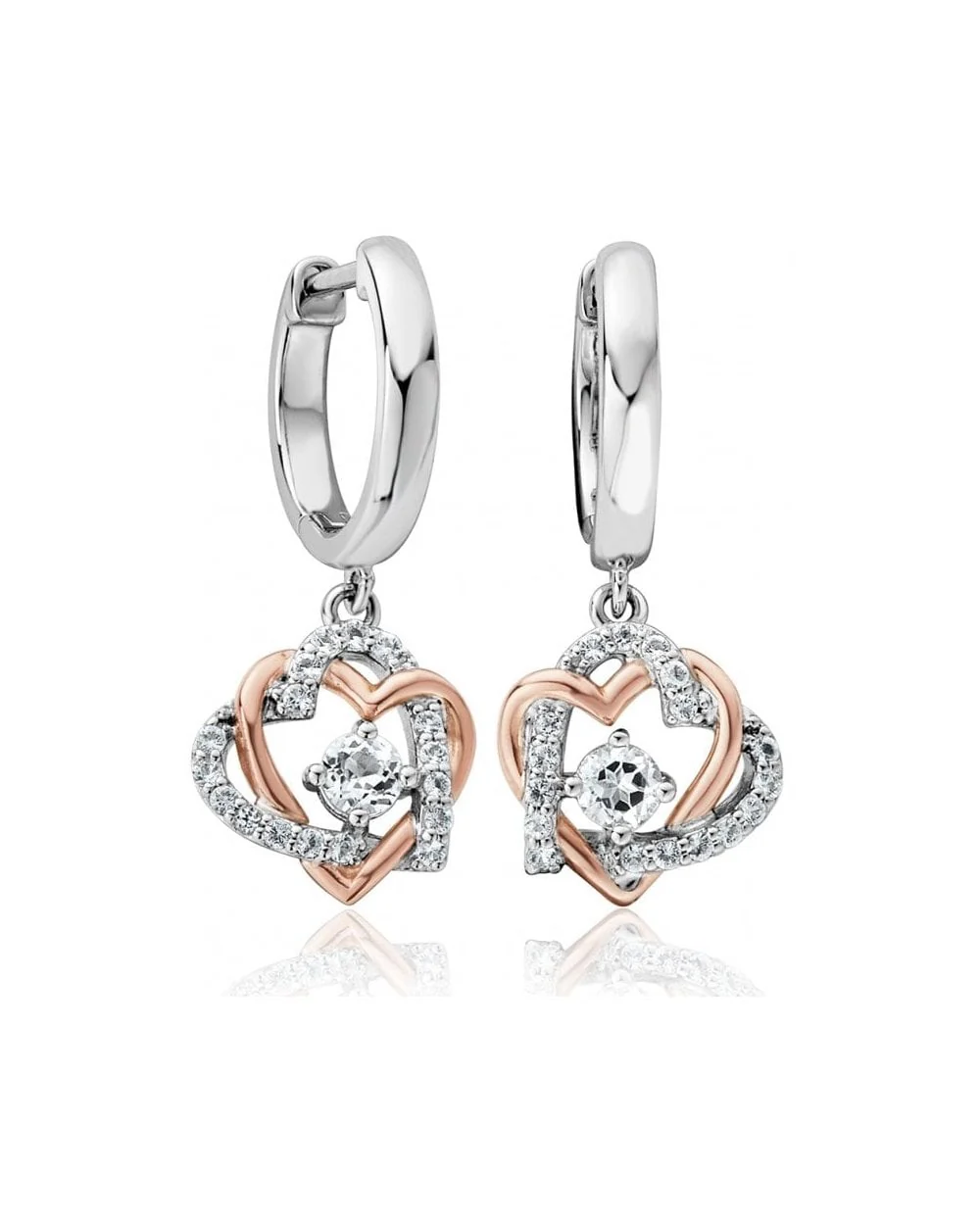 Forever Yours Sterling Silver Heart Drop Earrings with Topaz