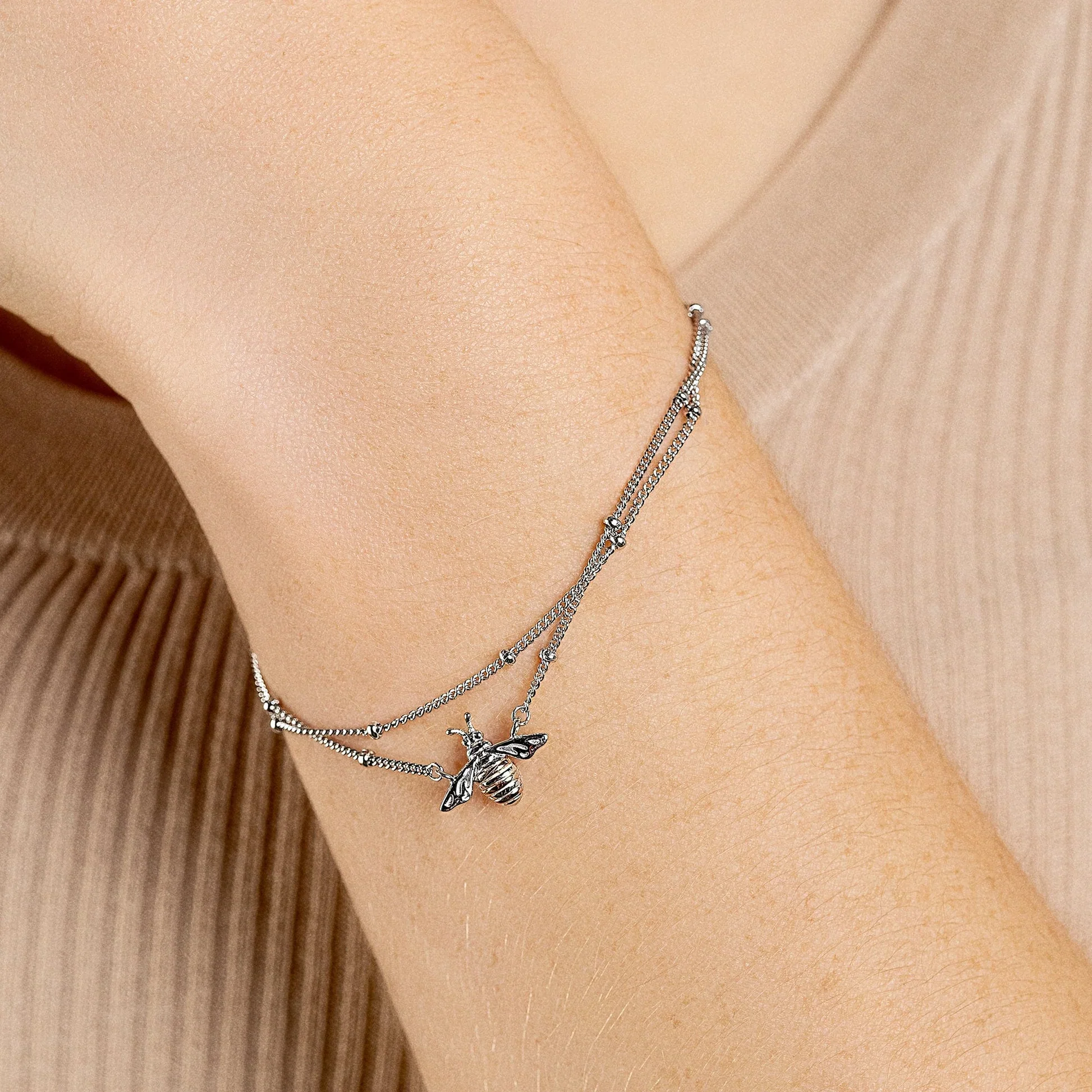Nature's Wonder Sterling Silver Honey Bee Double-Chain Bracelet - Image 4