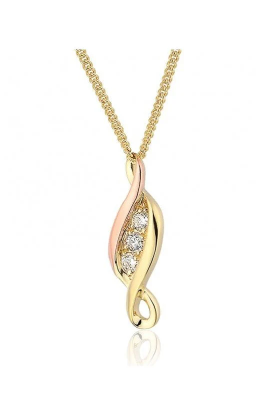 Past Present Future 9ct Solid Gold Pendant with Diamonds
