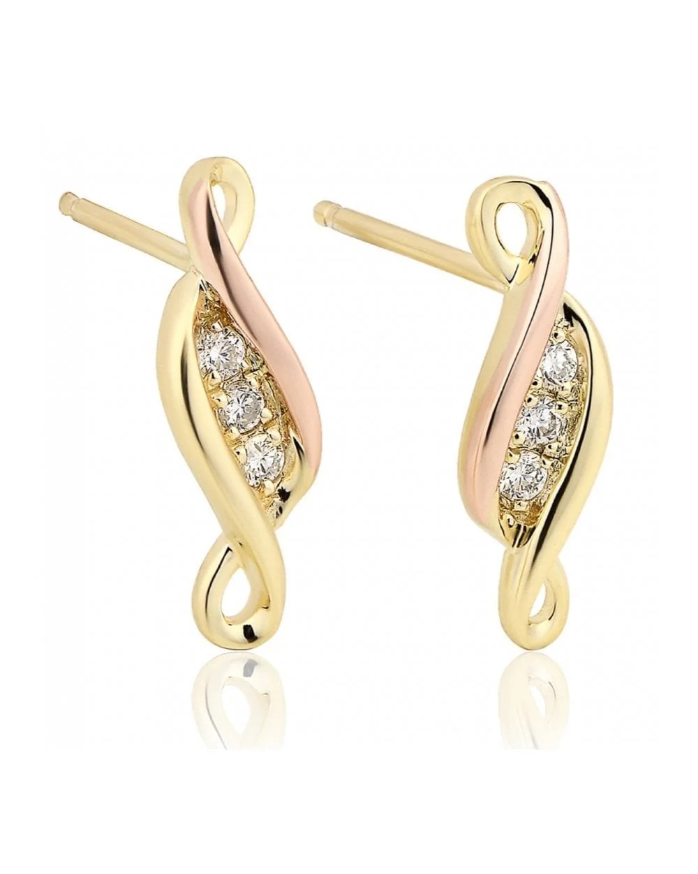 Past Present Future 9ct Solid Gold Stud Earrings with Diamonds