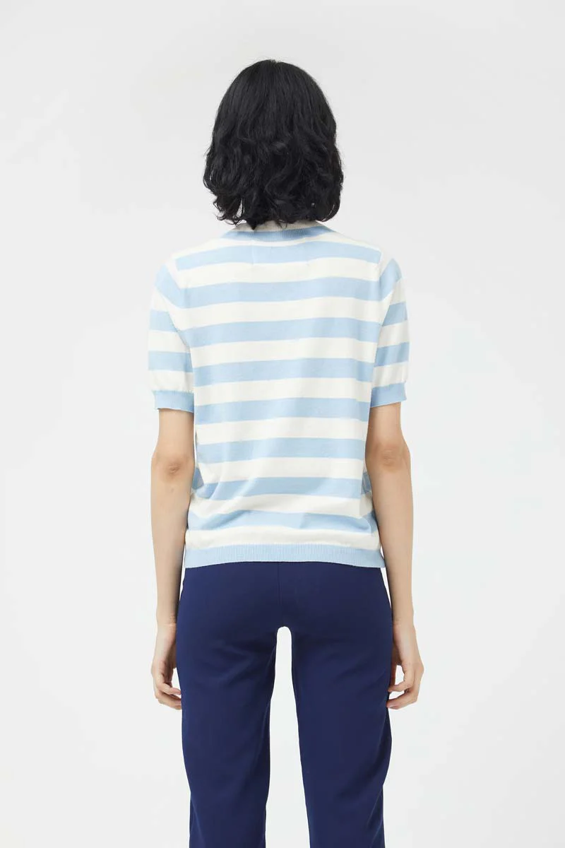 Blue Striped Short Sleeve Sweater - Image 2