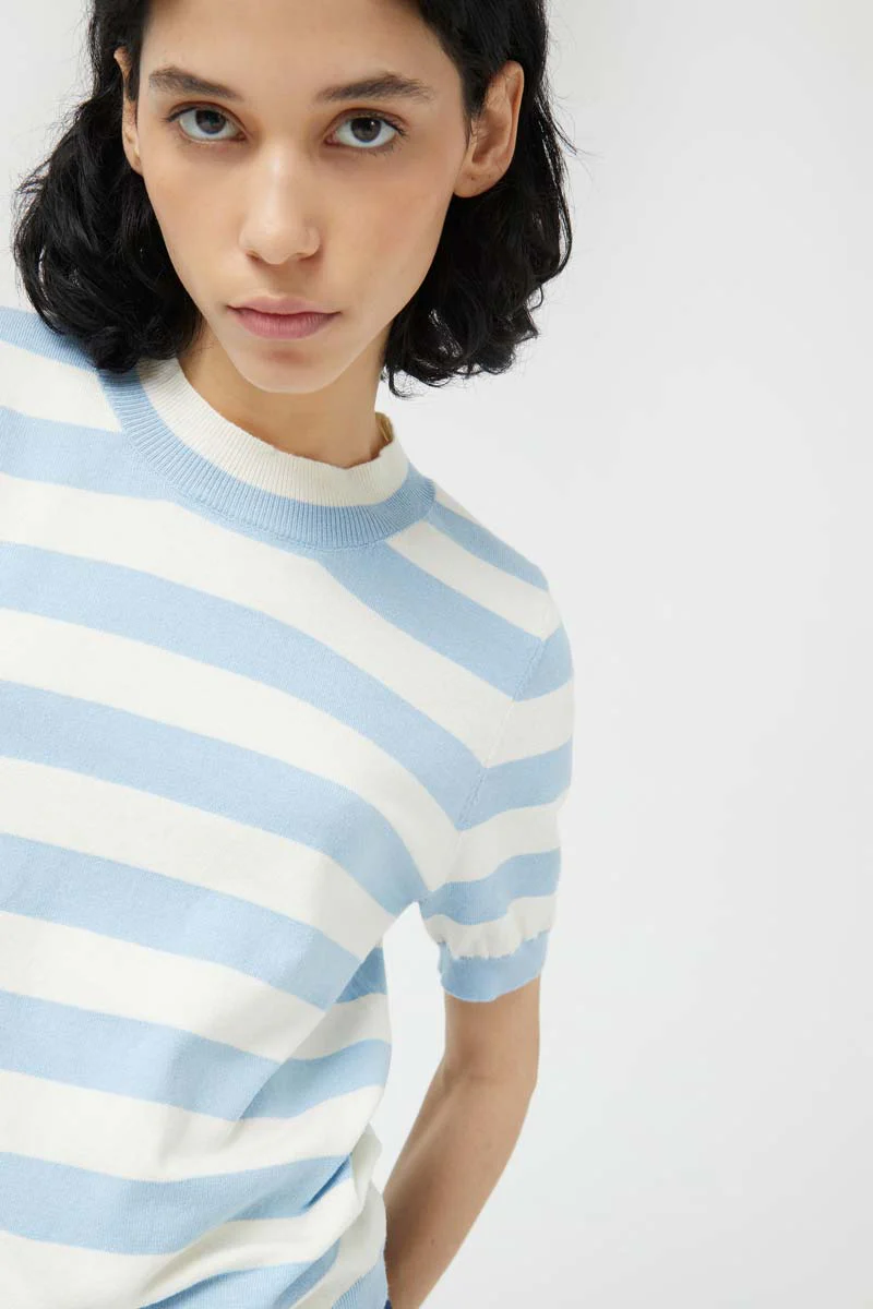 Blue Striped Short Sleeve Sweater - Image 3