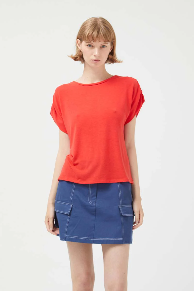 Red Draped Short Sleeve Top - Image 2
