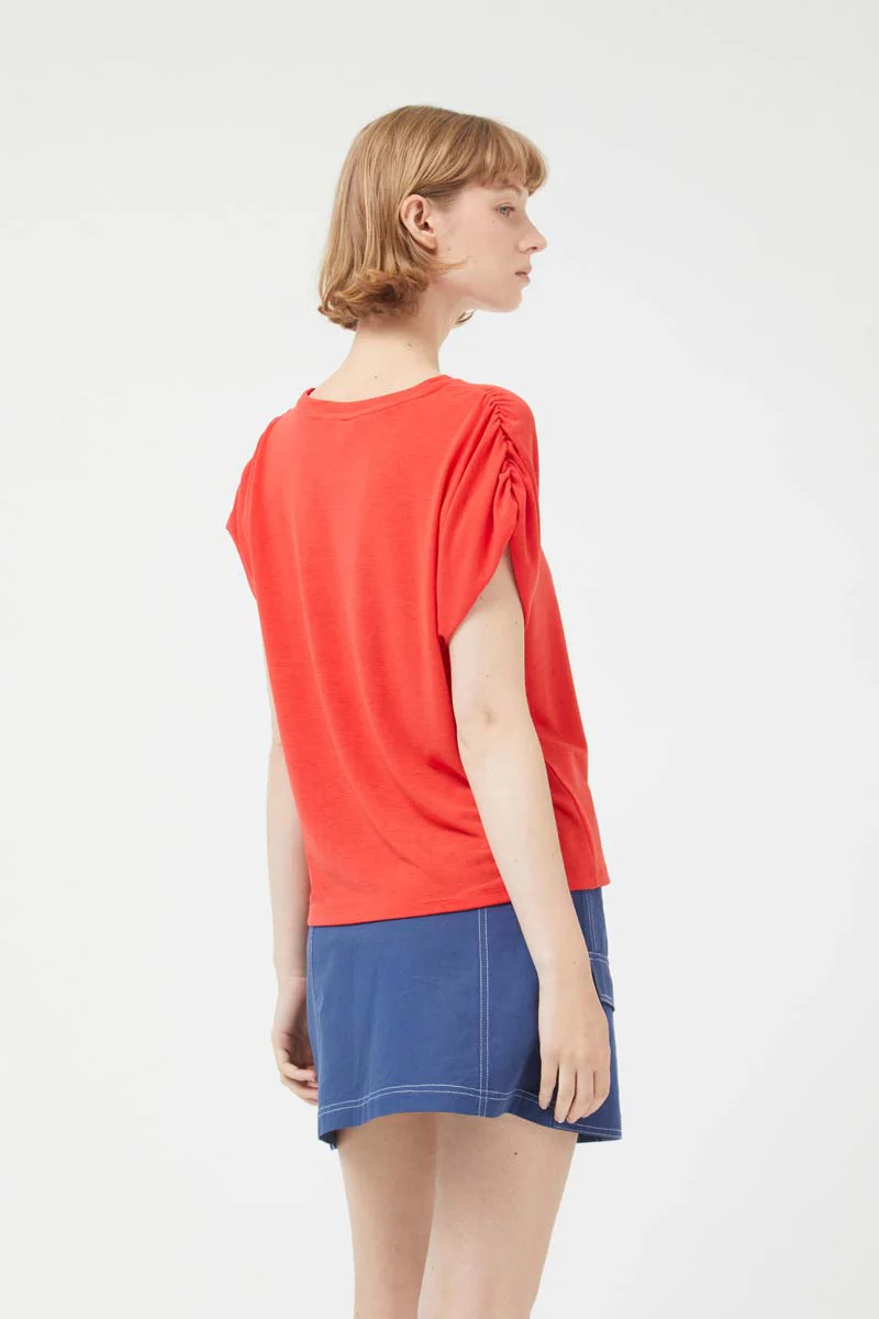 Red Draped Short Sleeve Top - Image 3