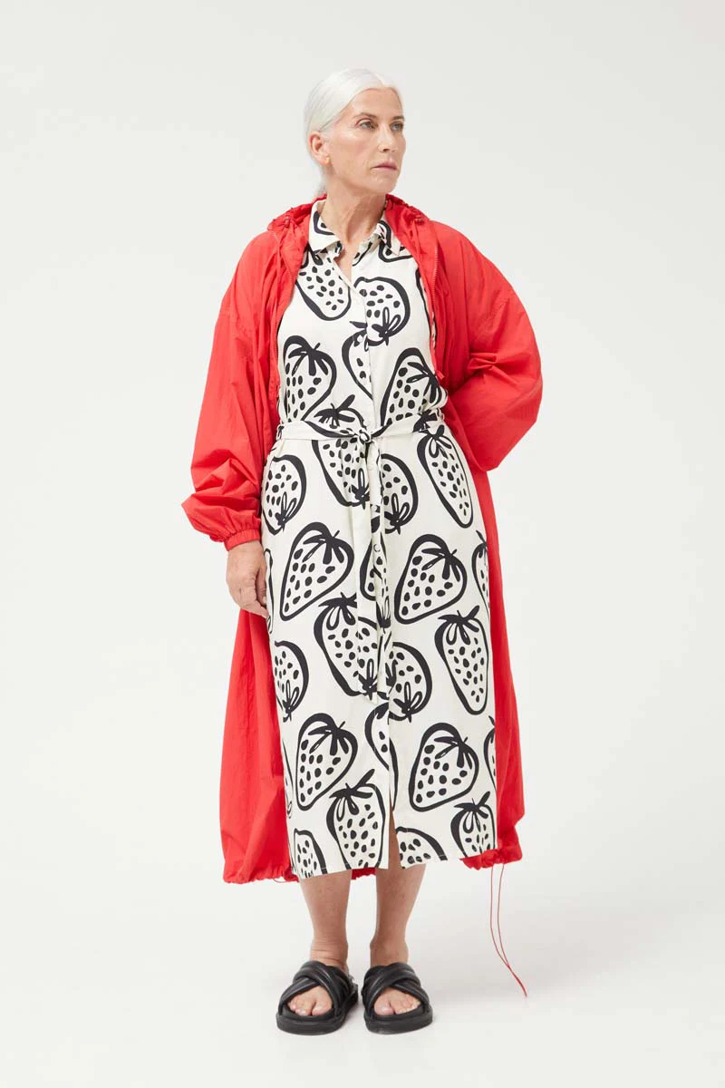 White Strawberry Print Shirt Midi Dress - Image 2