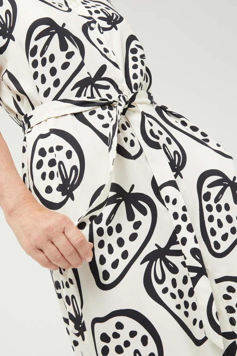 White Strawberry Print Shirt Midi Dress - Image 4